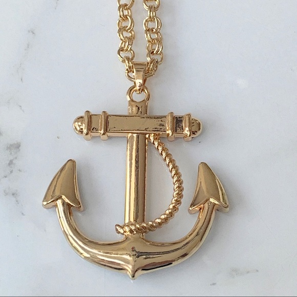 Nautical Anchor Black/Gold Tone Pendant Ne… - Picture 3 of 4